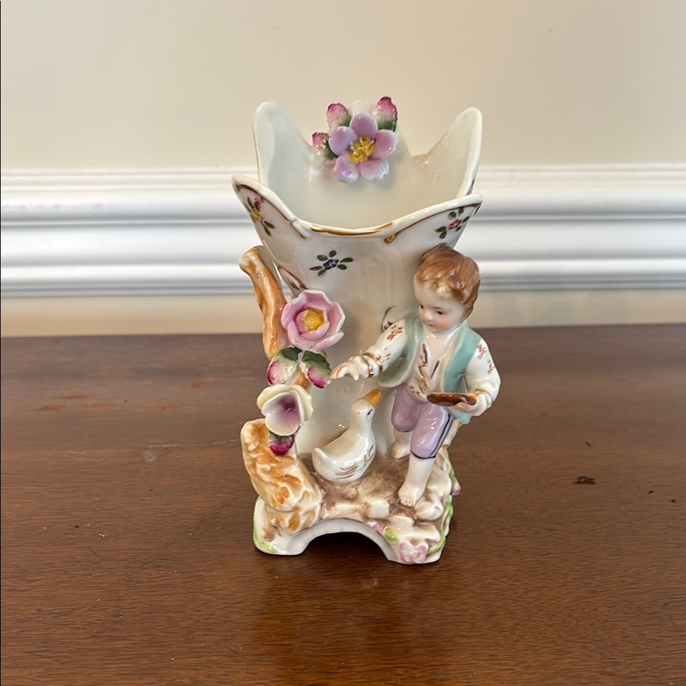 Vintage Vacago Porcelain Boy with Floral Accent Vase